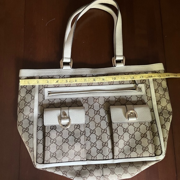 Authentic Gucci GG Canvas Abbey Shoulder Bag w White Leather 146247 212702 EUC - Picture 14 of 15